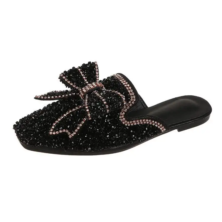 European And American Style New Women'S Shoes Baotou Square Toe Flat Heel Flat Half Slippers
