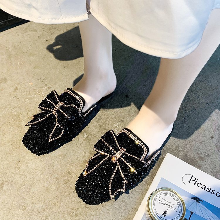 European And American Style New Women'S Shoes Baotou Square Toe Flat Heel Flat Half Slippers