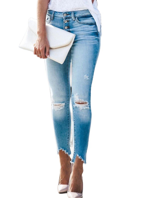 Women'S Jeans With Irregular Raw Edges, High Elasticity, Slimming 
