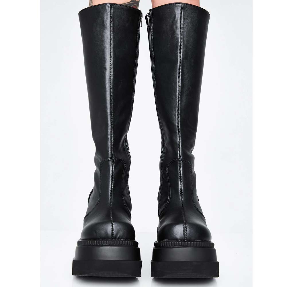 Ladies Fashion Platform Boots Chunky Heel Wedges Mid Calf Women 