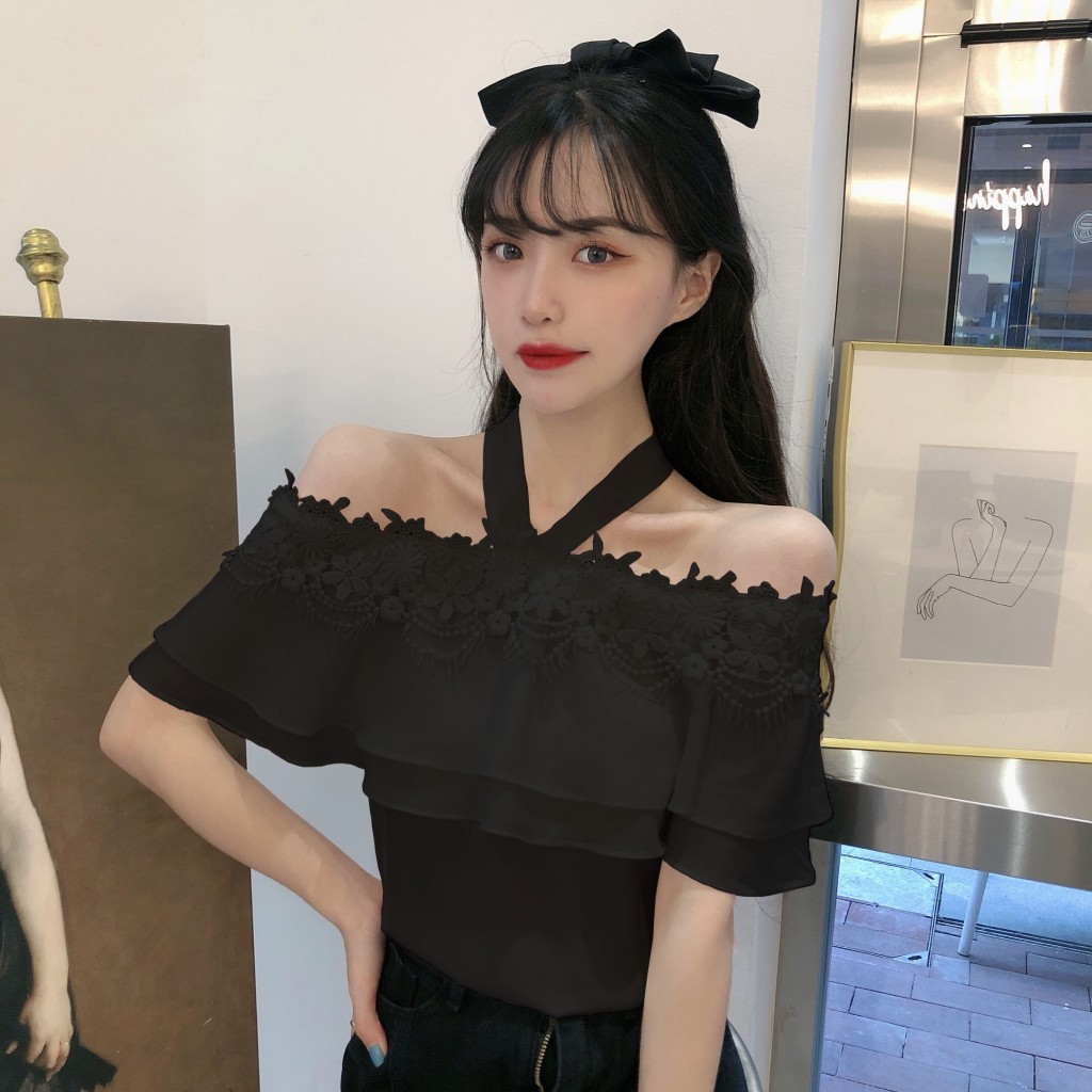Show Clavicle Temperament Western Style Blouse Chiffon Shirt Women
