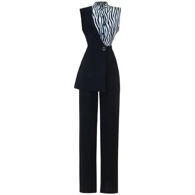 Zebra Pattern Stitching Irregular Suit Jumpsuit Trousers Women Zebra - Shop at LoveMi