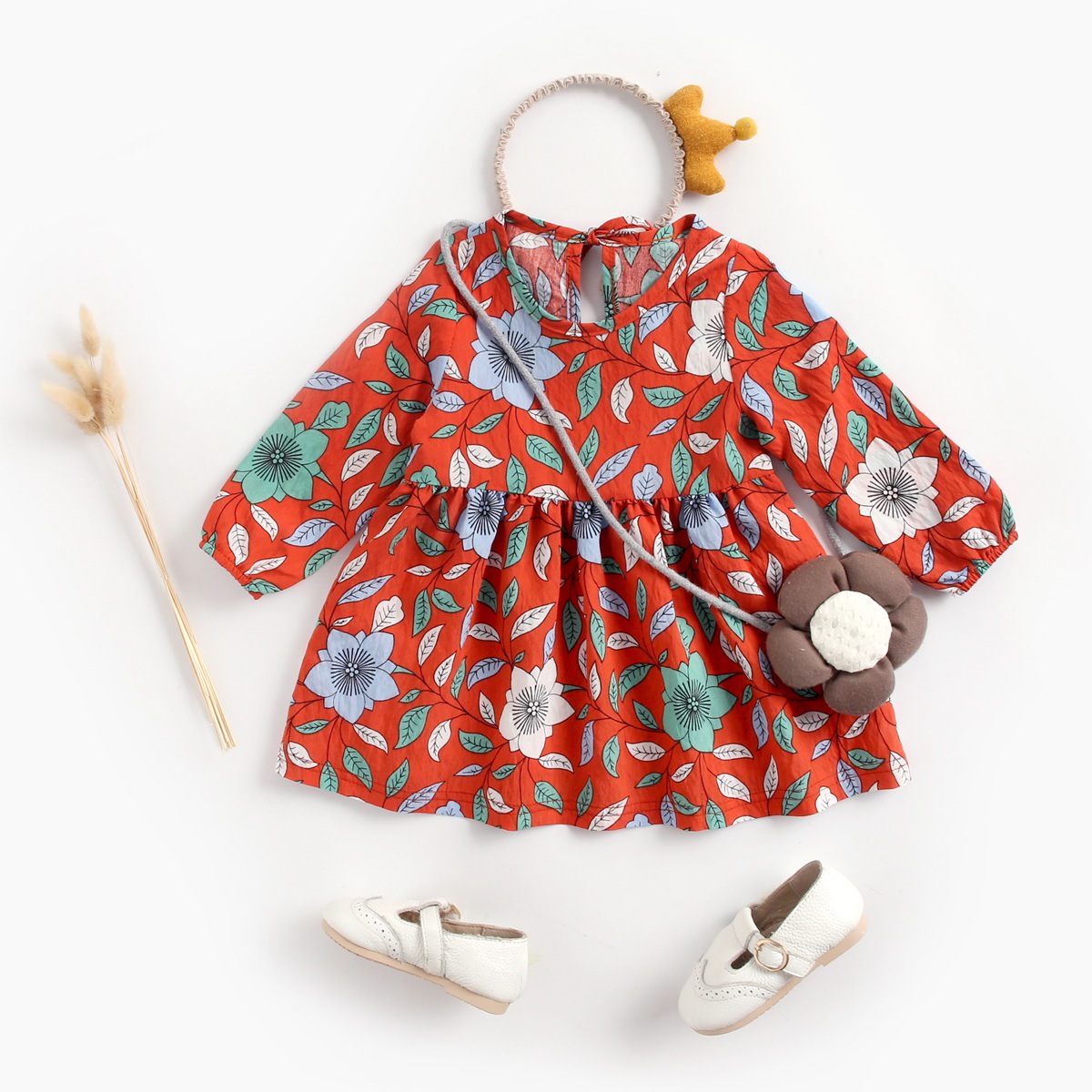 Girls Dress Autumn And Winter Baby Skirt Floral Long Sleeves