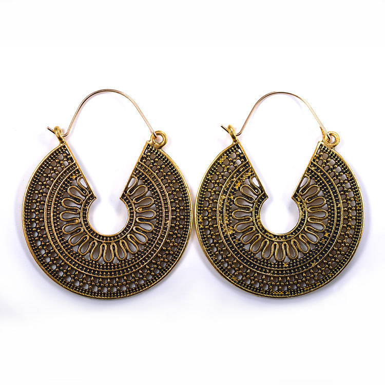 Middle East Foreign Trade Bohemian Style Retro Hollow Metal Earrings
