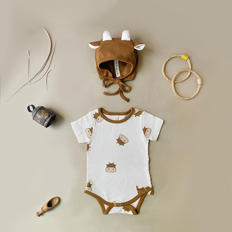 Baby Cute Cartoon Mavericks Short Sleeve Romper Hundred Days Clothes Send Hat