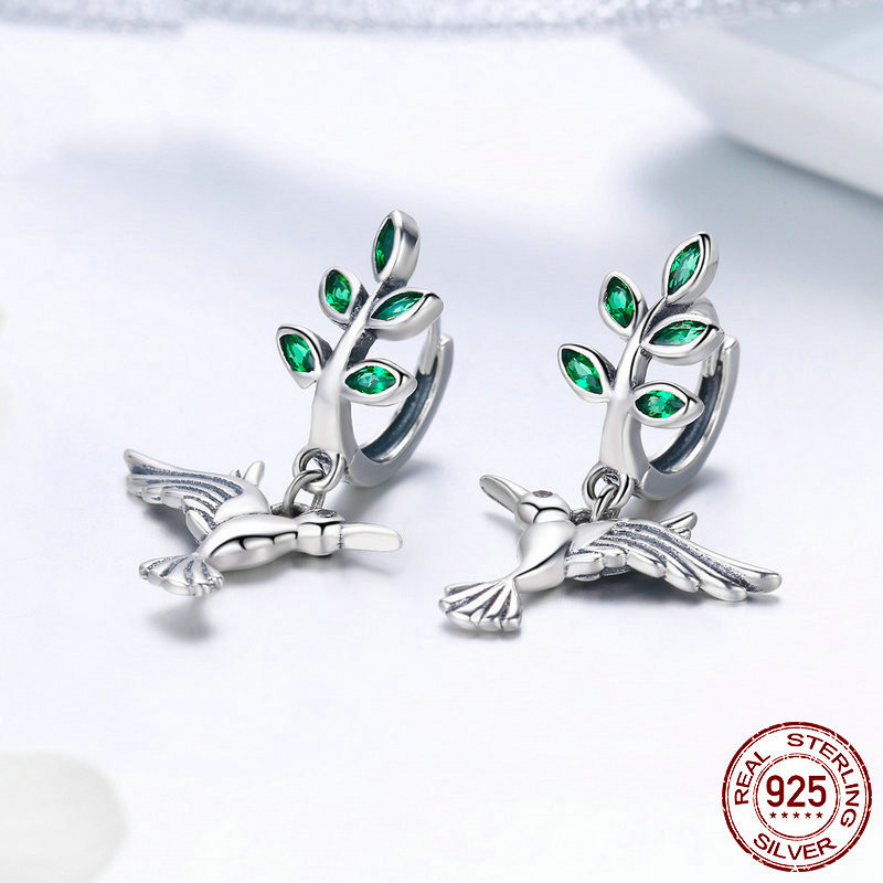 S9265 Sterling Silver Hummingbird Greeting Hypoallergenic Earrings