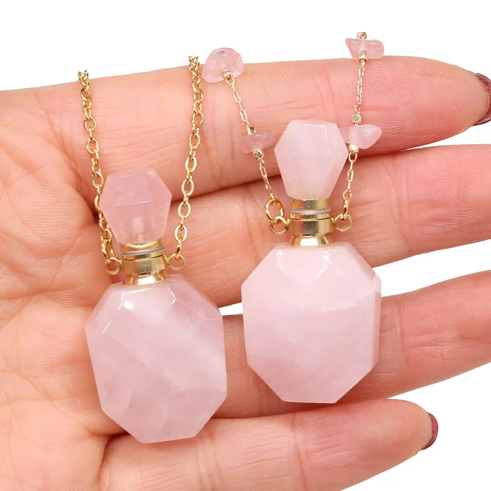 Natural Stone Necklace Crystal Perfume Bottle Pendant Diy Jewelry