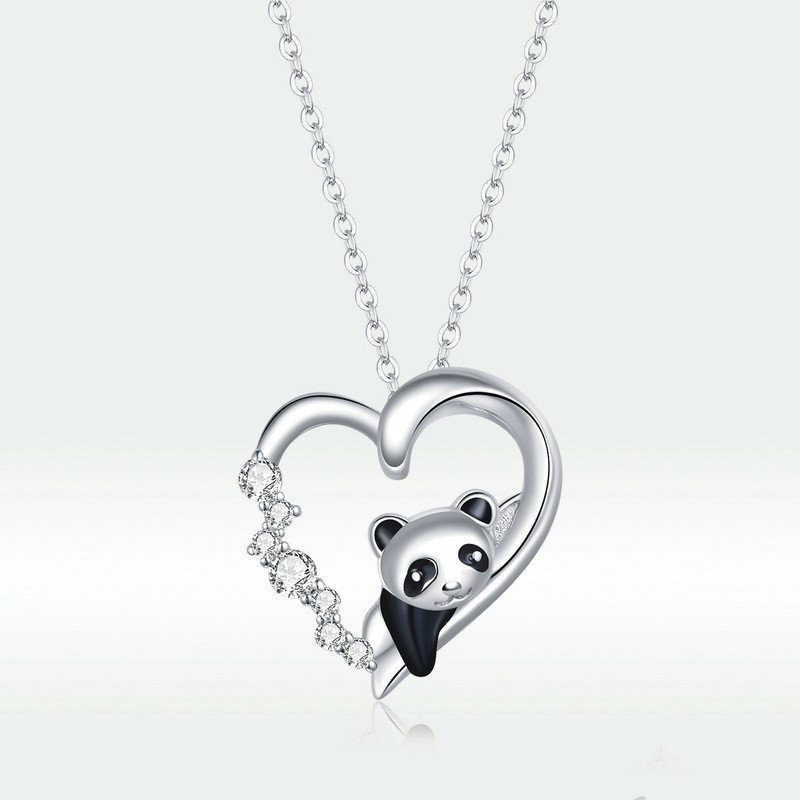 Popular Red Panda Platinum Plated Necklace Heart-shaped Cute Animal Girls Necklace