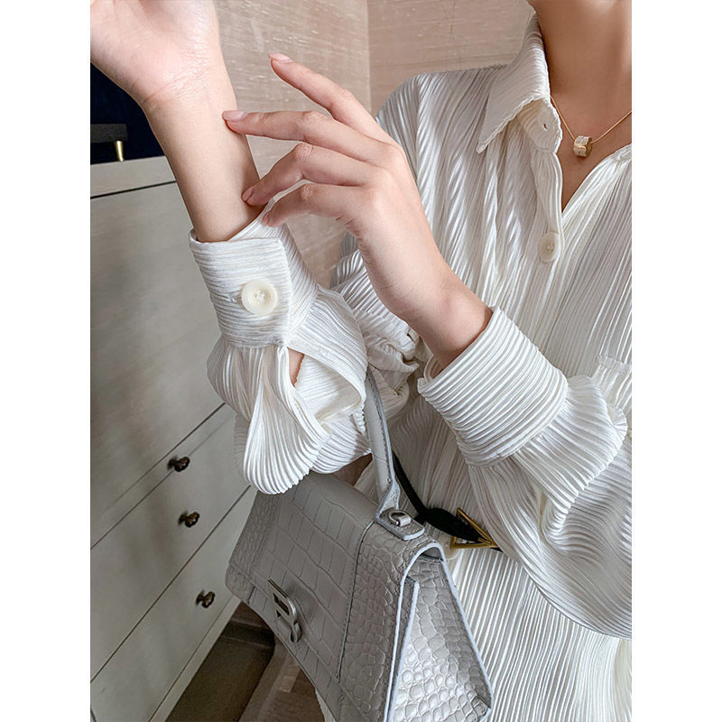 Spring Temperament Fashion Wide-Leg Pants Suit Women White Loose Casual Breathable Pleated Western Style Two-Piece Suit