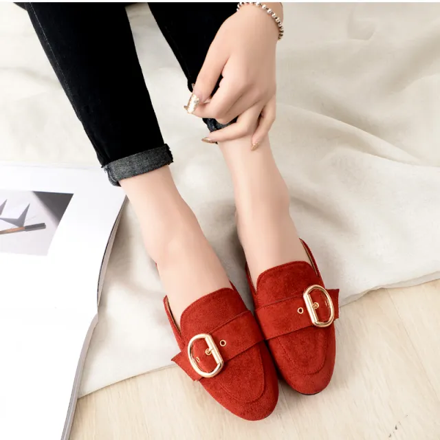 Spring And Autumn Flat Bottom Half Slippers For Outer Wear Red - Shop at LoveMi