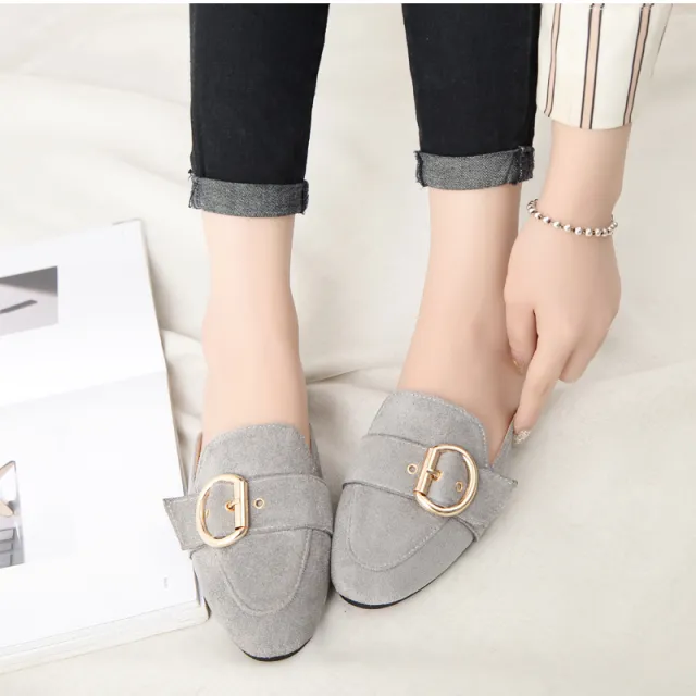 Spring And Autumn Flat Bottom Half Slippers For Outer Wear Grey - Shop at LoveMi