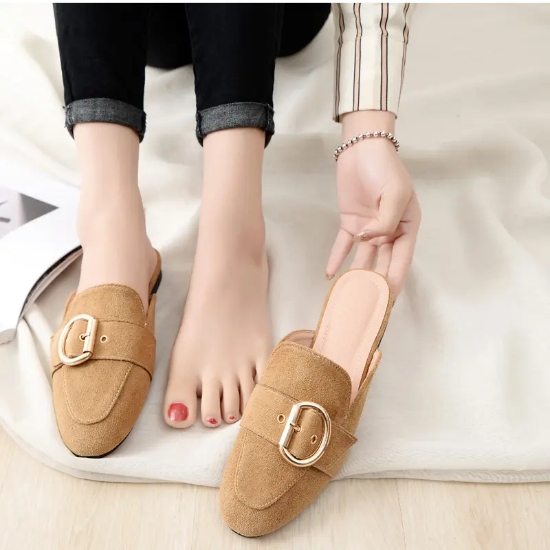 Spring And Autumn Flat Bottom Half Slippers For Outer Wear