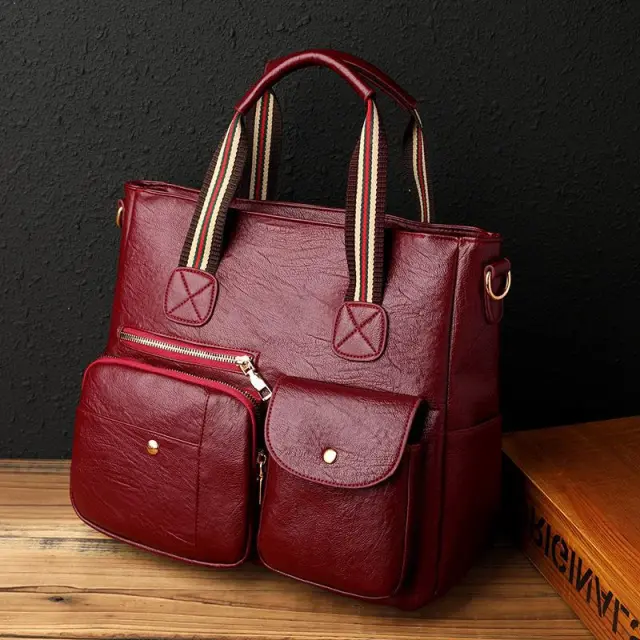 Large Capacity Multi Pocket Fashion European And American New Style Shoulder Bag Red - Shop at LoveMi