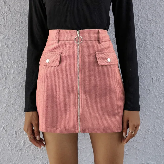 High Waist A Line Skirt Feminine Short Skirt Fashion Bag Hip Skirt Pink - Shop at LoveMi