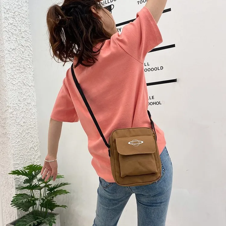 Women Canvas Bag Japan Style Girl Small Shoulder Bags Korean Fashion Casual Female Messenger Crossbody Bag Purse Phone Bag - Brown
