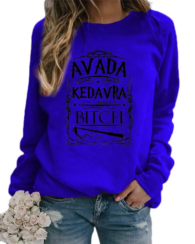 Letter Pattern Printing Round Neck Sweater Autumn And Winter Blue - Shop at LoveMi