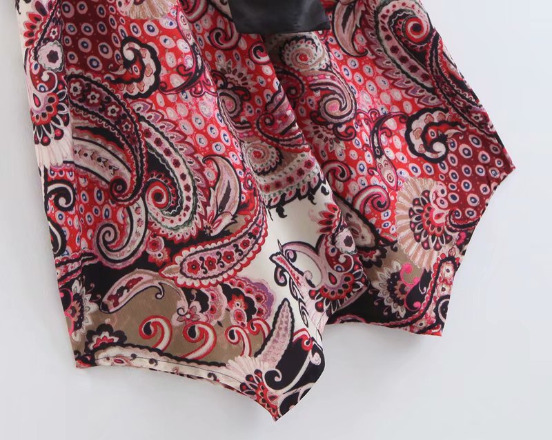 Cross V-neck High-waisted Belted Printed Dress