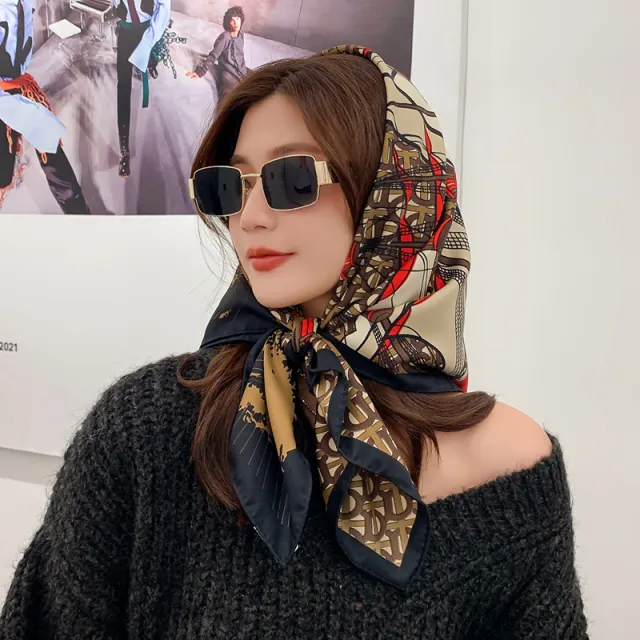 Large Square Scarf Female Silk Scarf Small Square Versatile Scarf Sunscreen Air Khaki90Cm - Shop at LoveMi