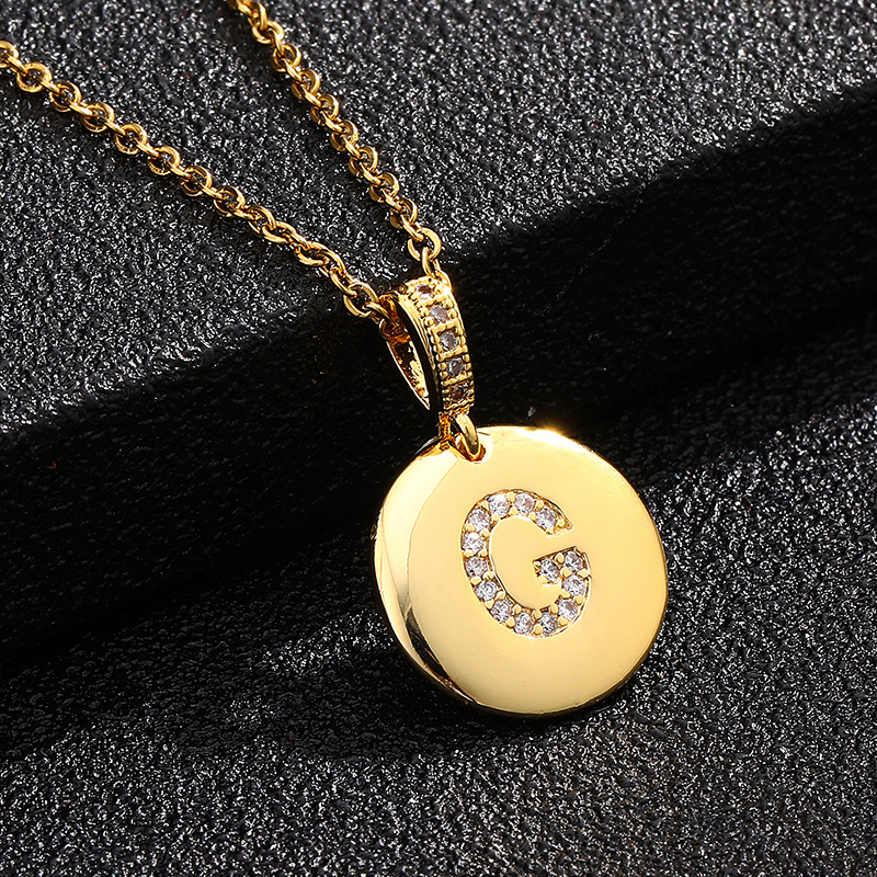 Copper Inlaid Cubic Zircon Vacuum Plating Stainless Steel Letter Necklace