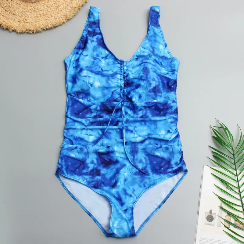 Five-Color Plus Size Sexy Fat Woman Swimsuit Plus Fat Swimsuit Digital Printing Bikini Weight - Blue