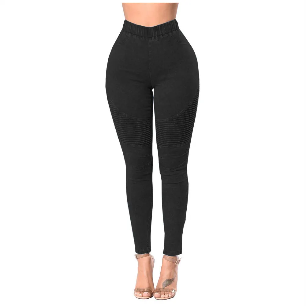 Creased Women'S High-Waisted Butt-Lifting Women'S Jeans - Black