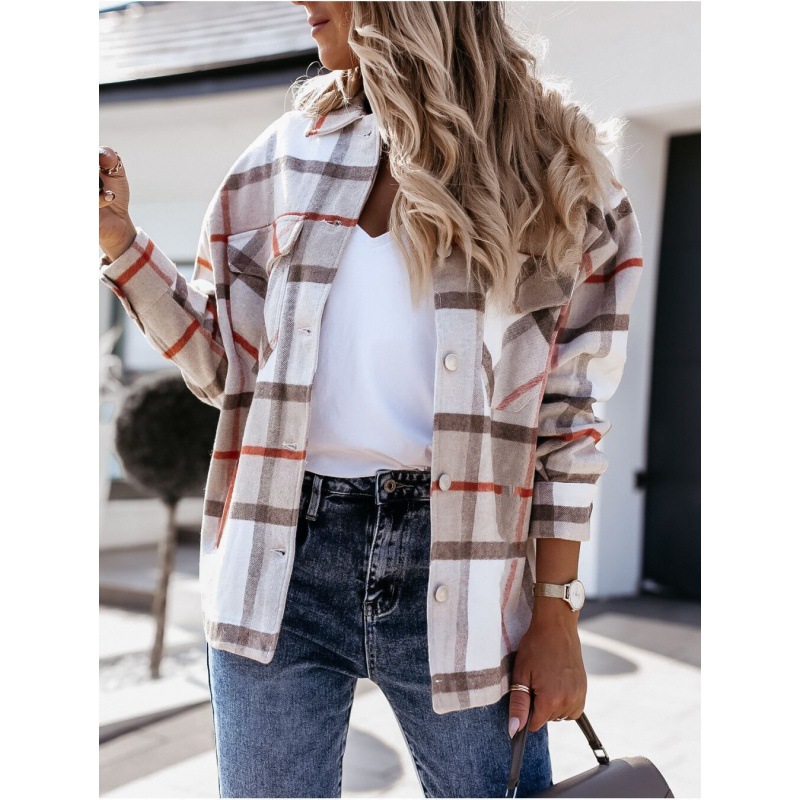 Autumn And Winter Long-Sleeved Loose Plaid Shirt Jacket Women