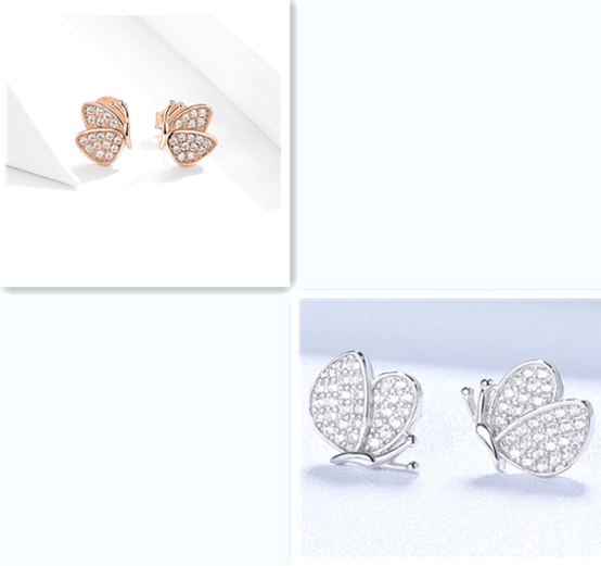 New Rose Gold Butterfly Stud Earrings Sterling Silver Simple Fashion Hypoallergenic