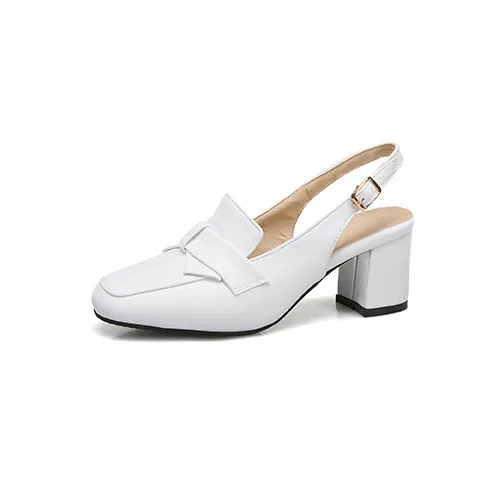 New Baotou sandals women Xia Fangtou thick heel high heels White - Shop at LoveMi