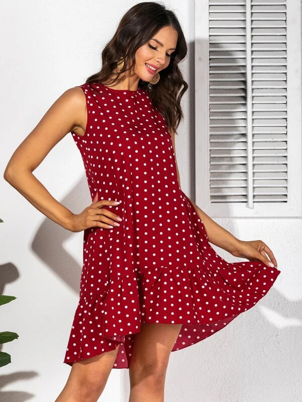 Polka Dot Printed Vest Dress