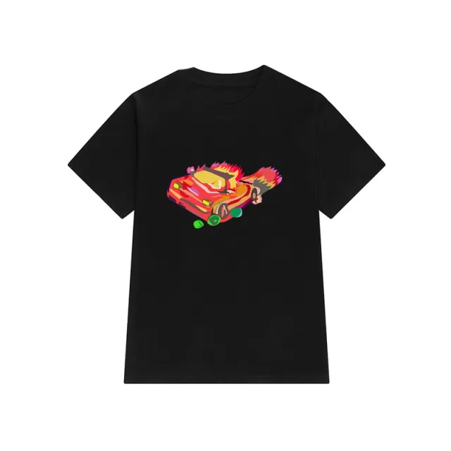Hand Painted Fun Car Pattern Purple T Shirt Women'S Short Sleeved Loose Cotton Black - Shop at LoveMi