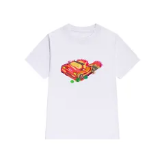 Hand-Painted Fun Car Pattern Purple T-Shirt Women'S Short-Sleeved Loose Cotton - White - View 1