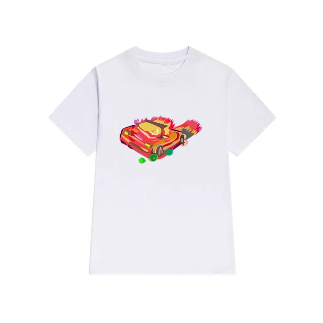 Hand Painted Fun Car Pattern Purple T Shirt Women'S Short Sleeved Loose Cotton White - Shop at LoveMi