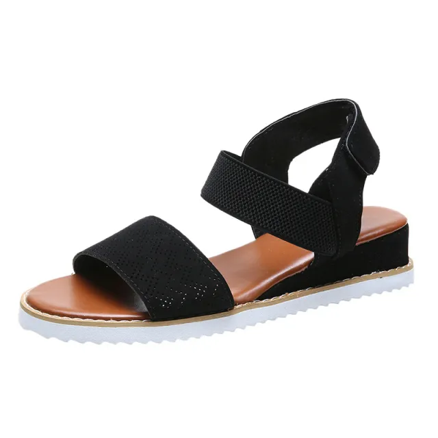 New Lightweight Wedge Heel Front And Rear Strap Sandals Women Black - Shop at LoveMi