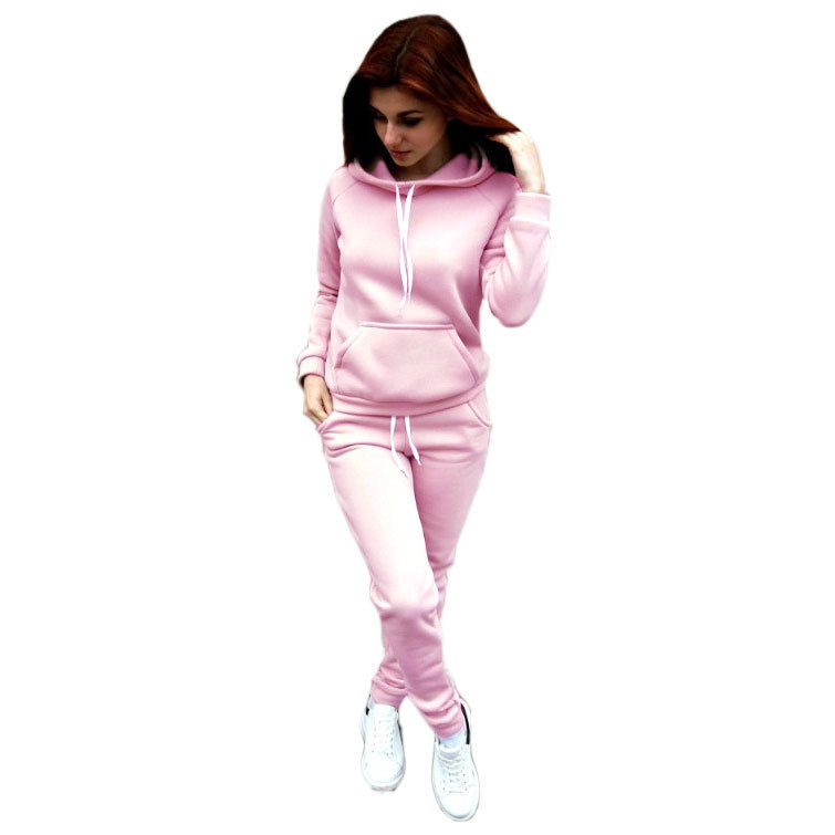 Women's Fleece Long-Sleeved Sports Suit With Hood