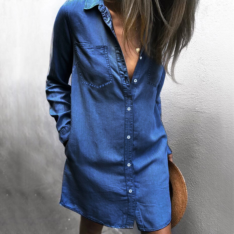 Denim Shirt Shirt Long Sleeve Women's Dress