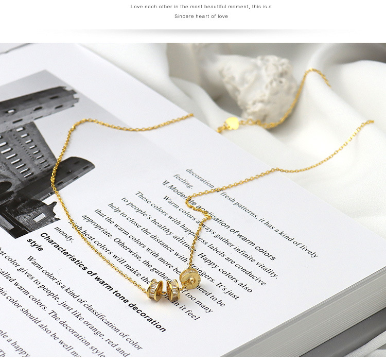 Golden European And American Fashion Necklace Three Rings Transfer Bead Clavicle Chain Female Creative Cross-border Jewelry