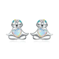 Yinziyun Original Blue Opal Sloth Earrings Cute Animal Dripping Oil S925 Silver Whole Body Earrings - Silver - View 1