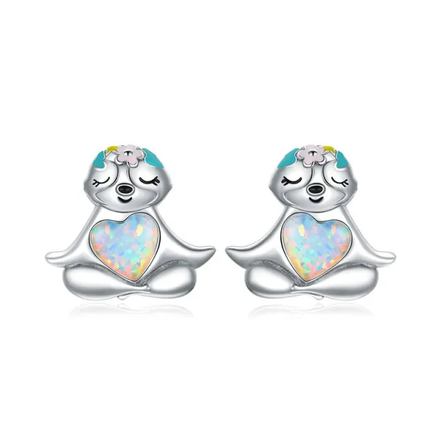 Yinziyun Original Blue Opal Sloth Earrings Cute Animal Dripping Oil S925 Silver Whole Body Earrings Silver - Shop at LoveMi