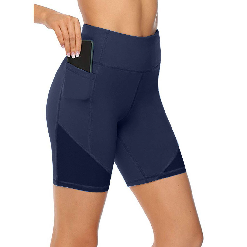 Pure Color Loose Thin Mesh Stitching Casual Yoga Shorts Navy - Shop at LoveMi