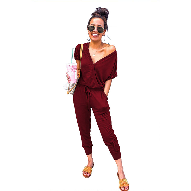 European And American Women's Solid Color Jumpsuit