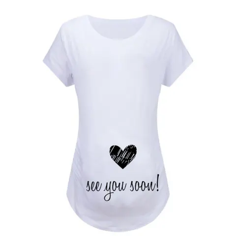 Women T-Shirts Slim Maternity Funny Letter Tops O-Neck Pregnancy