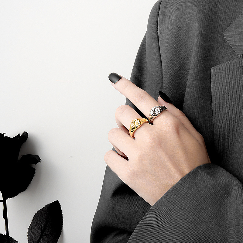 Ring Female Japan Korea Simple Light Europe And America Simple Stone Texture Female Irregular Concave Convex Pasta Finger Ring
