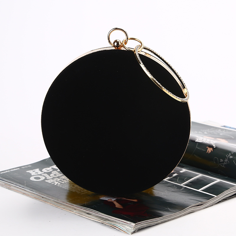 Velvet Oblate Round Banquet Bag Black - Shop at LoveMi