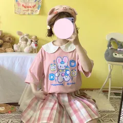 Japanese printed white short-sleeved T-shirt women Claw machine - Pink - View 1