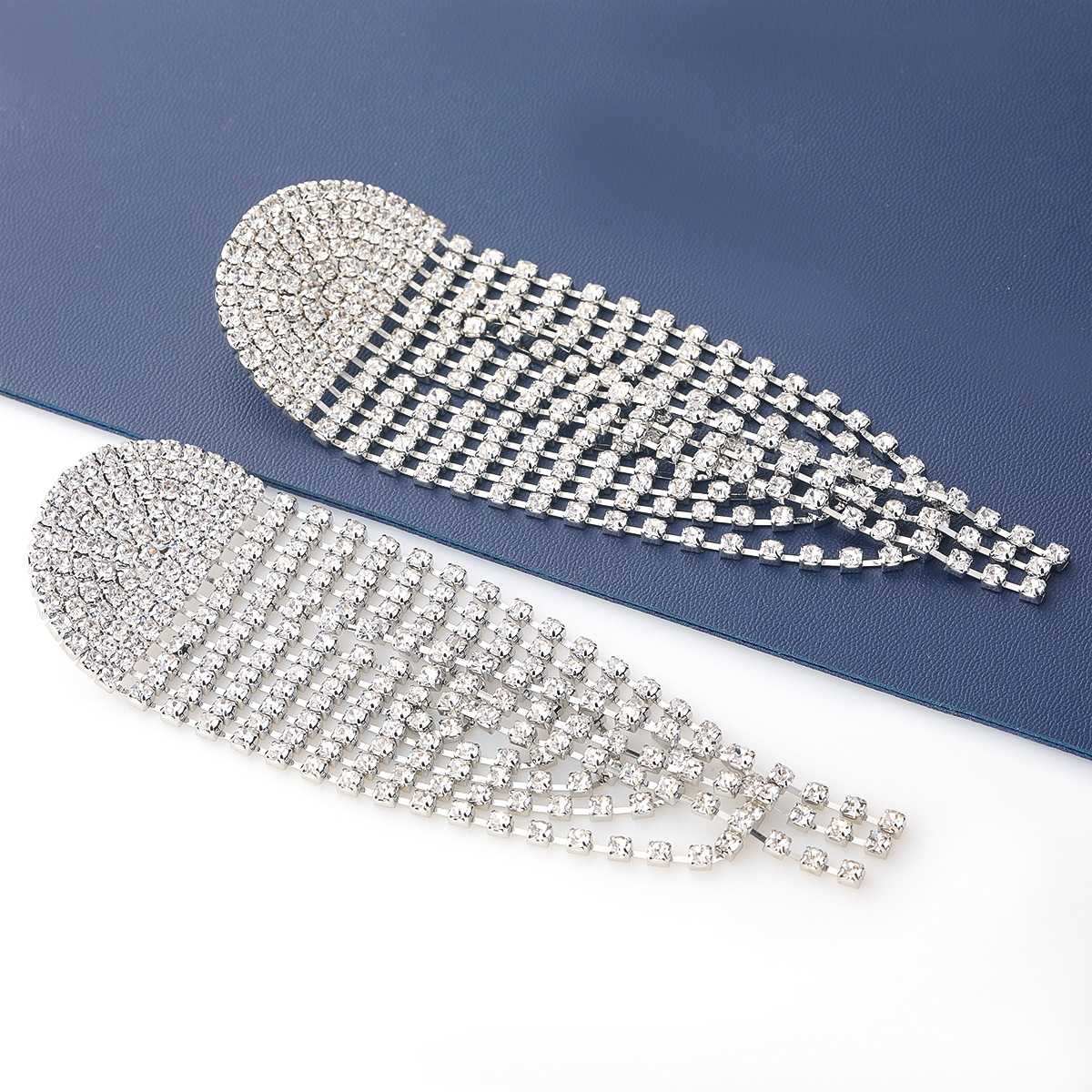 Semicircular Alloy Diamond Earrings With Rhinestone And Long Tassel