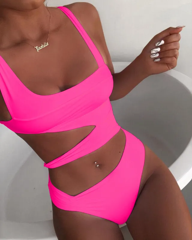 Solid color one piece swimsuit one piece bikini Rose - Shop at LoveMi