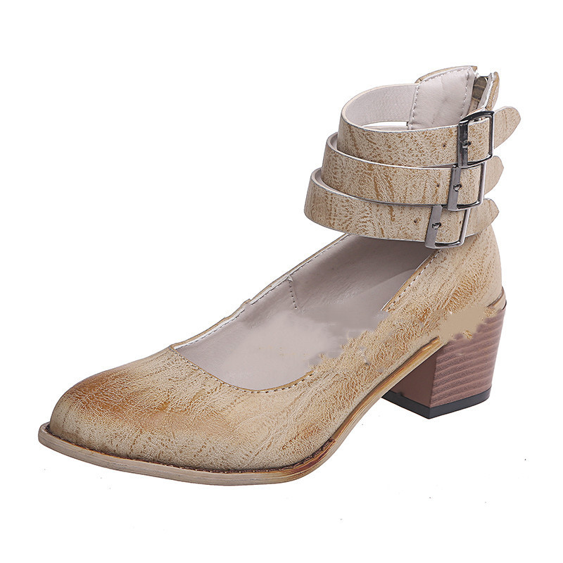 New Retro Polished Color Thick Heel Shallow Mouth Large Size Women's Shoes