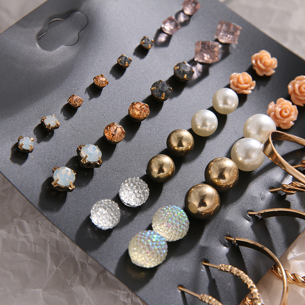 20 Pairs Of Combination Earrings Set With Multi-Element Crystal