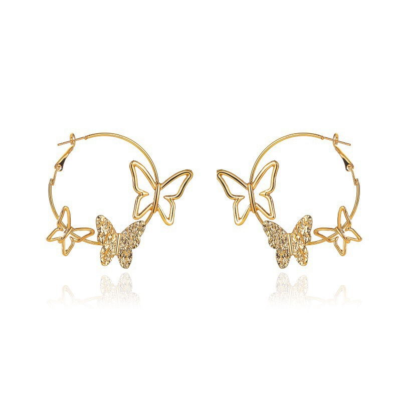 Earrings Retro Exaggeration Three Butterfly Earrings Femininity Hollow Out Three Butterfly Earrings Ear Buckle