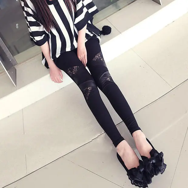 Mesh Milk Silk Stitching Stretch Pants - Black